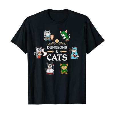 Aventurier Chats RPG Dés D20 RPG Jeu de Rôle Fantastique T-Shirt pour Enfants Adultes Humour Drôle Amoureux des Chats Vêtements