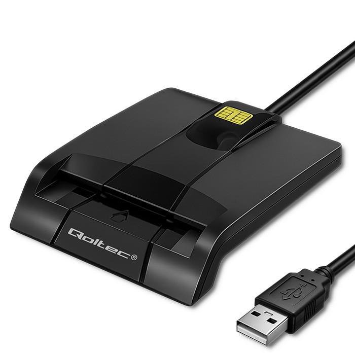 Qoltec Lettore Intelligente di Chip Card ID SCR-0634 | USB 2.0 + Adattatore USB-C