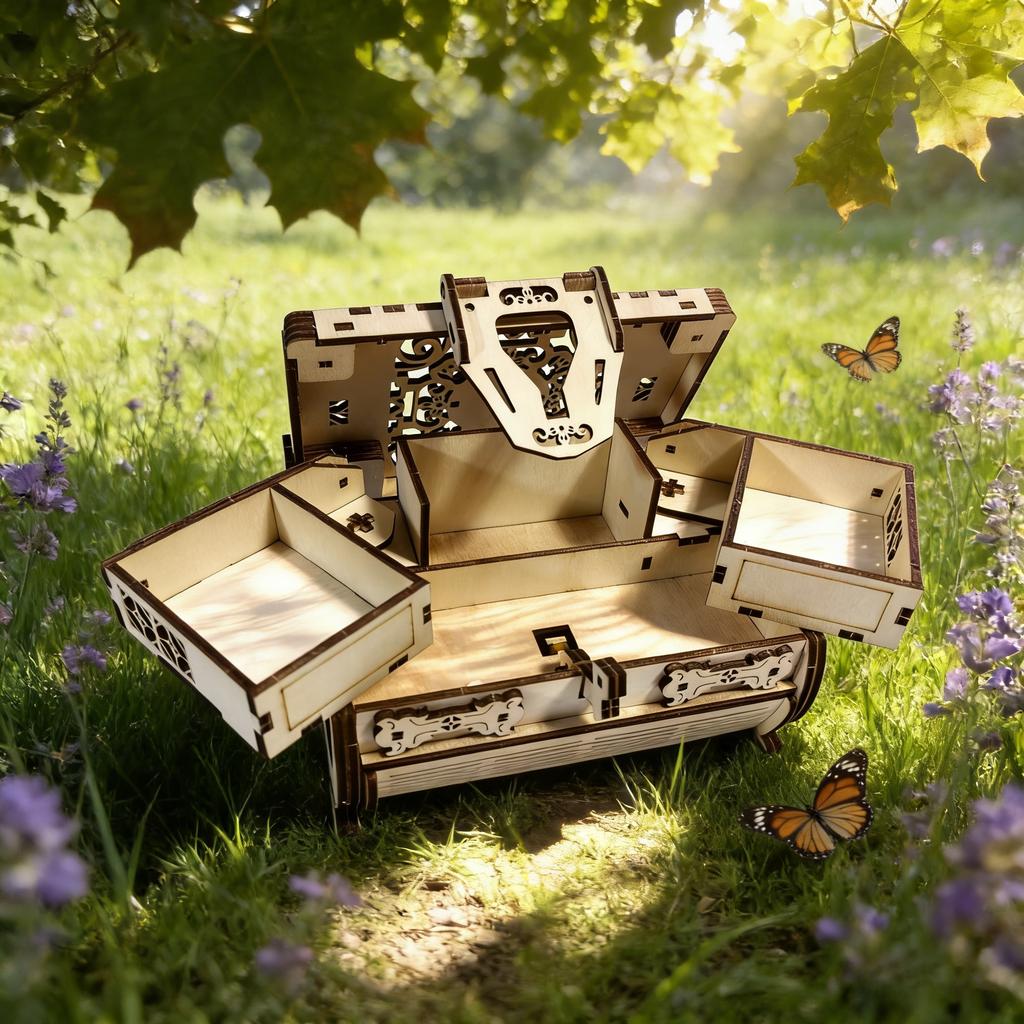 1 Wooden 3D Puzzle Jewelry Box DO-IT-YOURSELF Wooden Assembly Miniature Imaginative Holiday Decor Present Perfect Ideal for Family Assembly