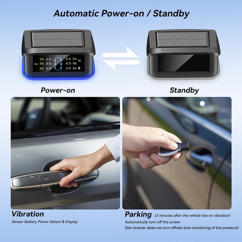 Monitoring system security alarm solar TPMS digital LCD display truck RV TPMS with indicator light warning car tire pressure alarm 6 external sensors