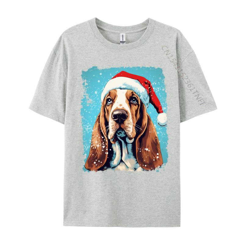 Christmas Dog Basset Hound T-Shirt Fashion Tops Tee Tops Hipster Male T Shirts Funny Cool Tee Streetwear Man
