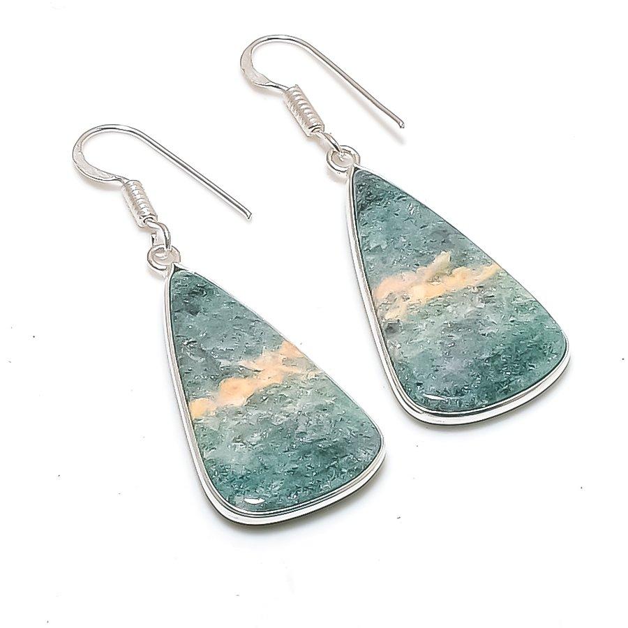 Natural Green Aventurine Gemstone 925 Sterling Silver Jewelry Earring 1.97  AE-12262