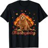 Cute Goldendoodle Happy Thanksgiving Turkey Dog Crispy Leaf T-Shirt