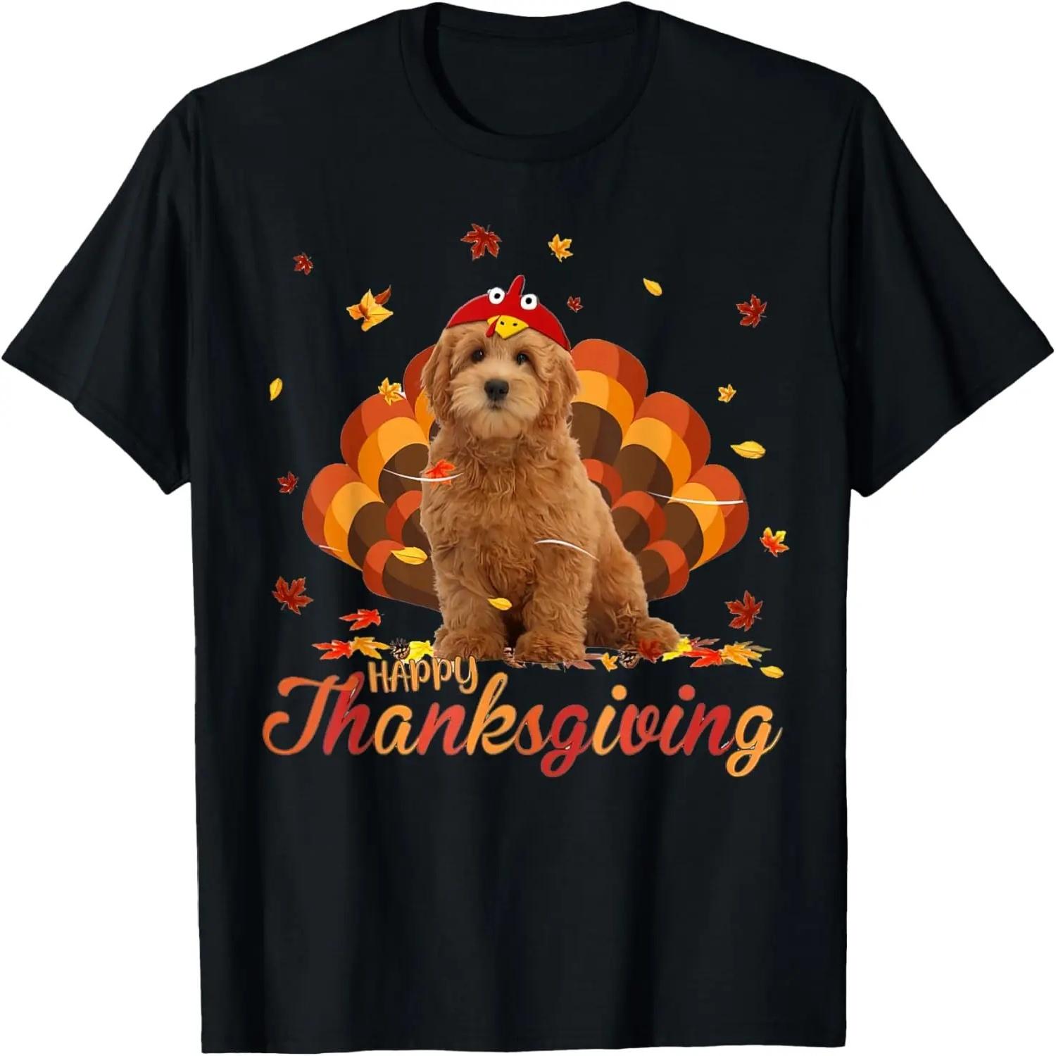 Cute Goldendoodle Happy Thanksgiving Turkey Dog Crispy Leaf T-Shirt S