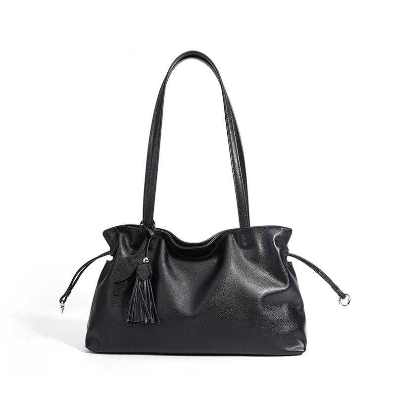 Designer Kordelzug Wolken-Tragetasche Luxuriös Echtes Leder Plissiert Vintage Schultertasche Elegant Schlicht Großraum-Handtasche