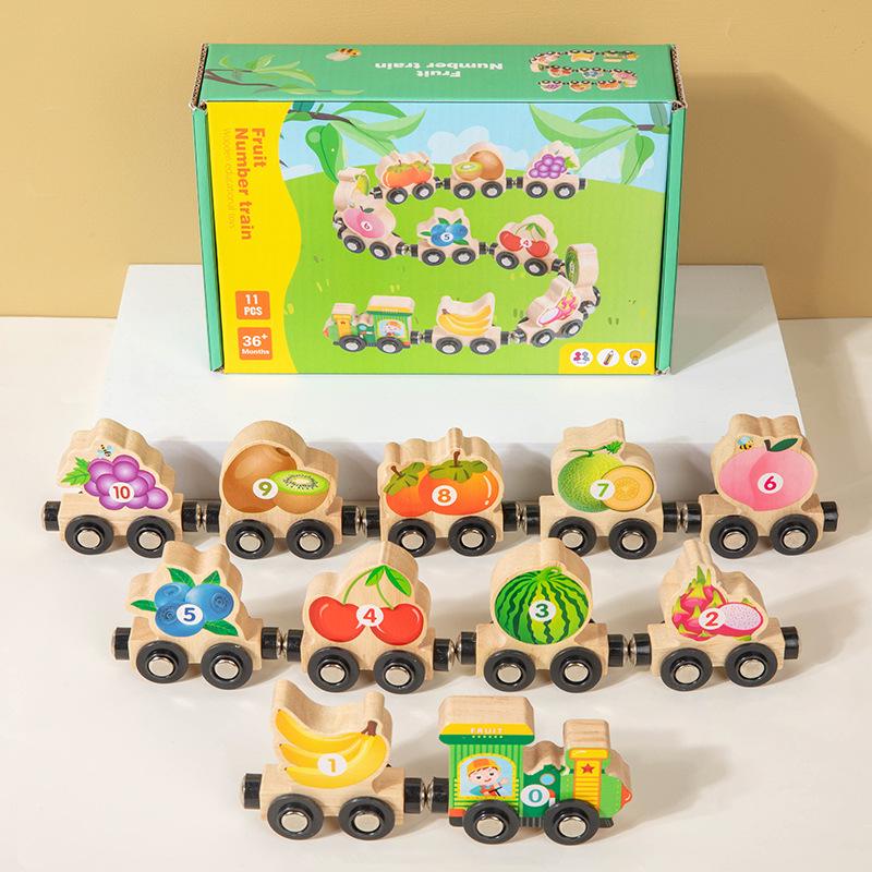 Wooden Magnetic Number Train for Kids - Color Recognition Toy