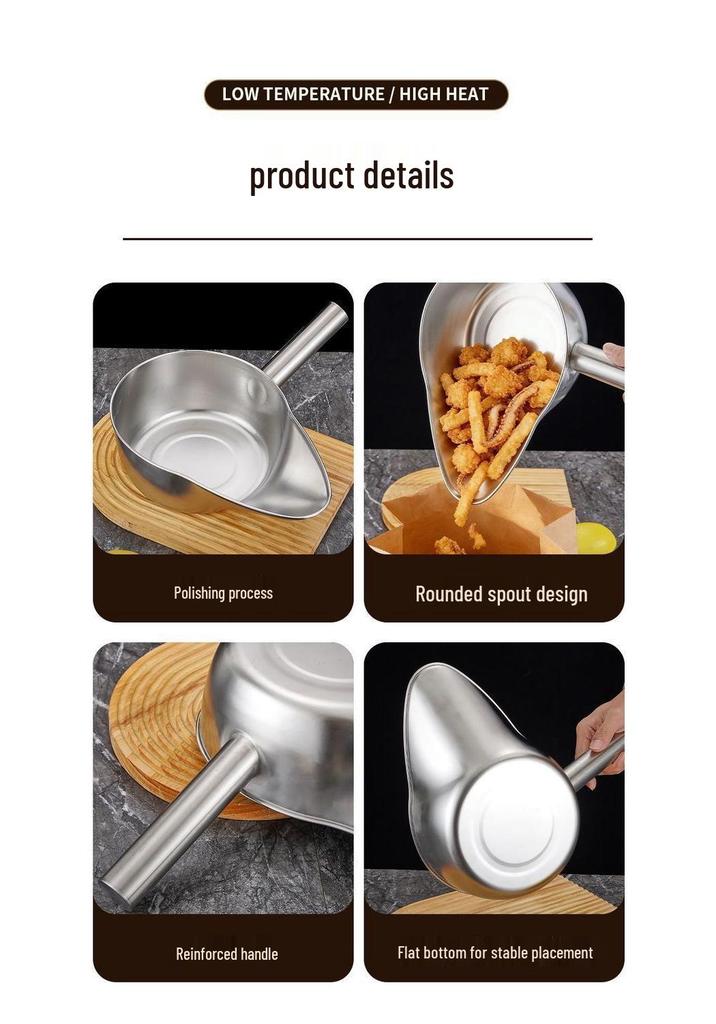 Commercial Stainless Steel Duckbill Spoon and Funnel for Seasoning and Mixing Fried Chicken Strips and Fries