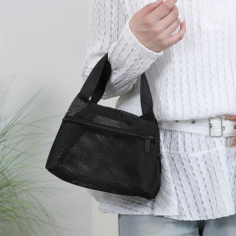 Stylish Mesh Handbag, Handbag, Makeup Pouch, Toiletry Bag, Swim Storage Bag, Suitable for Beach Vacation, Cosmetic Organizer, Casual Travel