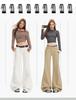 Women's Khaki Micro-Flared Casual Pants - Loose Fit, Autumn Retro Slimming Jeans