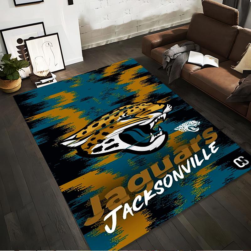 "Jacksonville Jaguars Logo Rug, Teal and Gold - Non-slip rug suitable for living room and bedroom sofas"