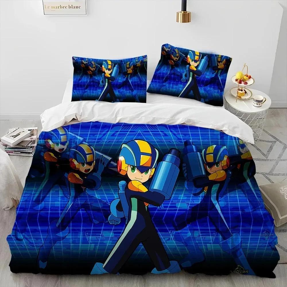 3D Rockman Megaman Spiel Cartoon Bettdecke Bettwäscheset, Bettbezug Bettset Steppdecke Kissenbezug, King Queen Size Bettwäscheset Kind