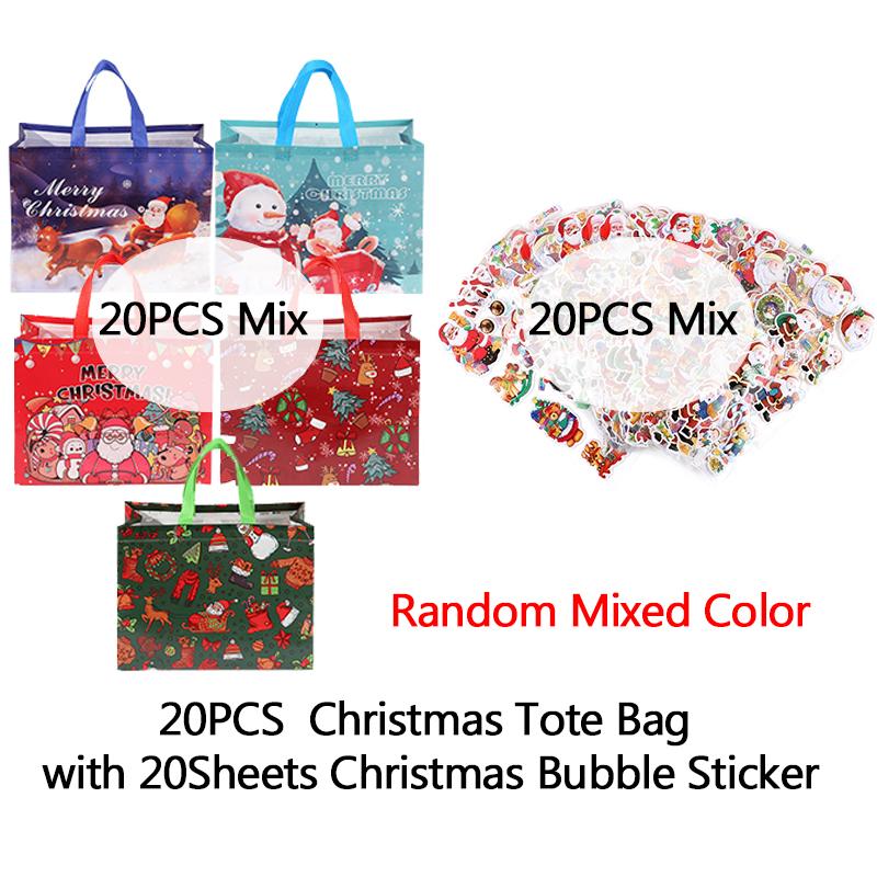 Christmas Gift Storage Decorating Prop Set 33x25x17cm Non-woven HandBags with 3D Bubble Sticker Party Souvenir Carnival Gift ZYF