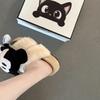 One-word Three-dimensional Mickey Thick-soled Fluffy Slippers Autumn and Winter Fashion Cartoon Outer Wear Warm Girls Half-towed Cotton Slippers