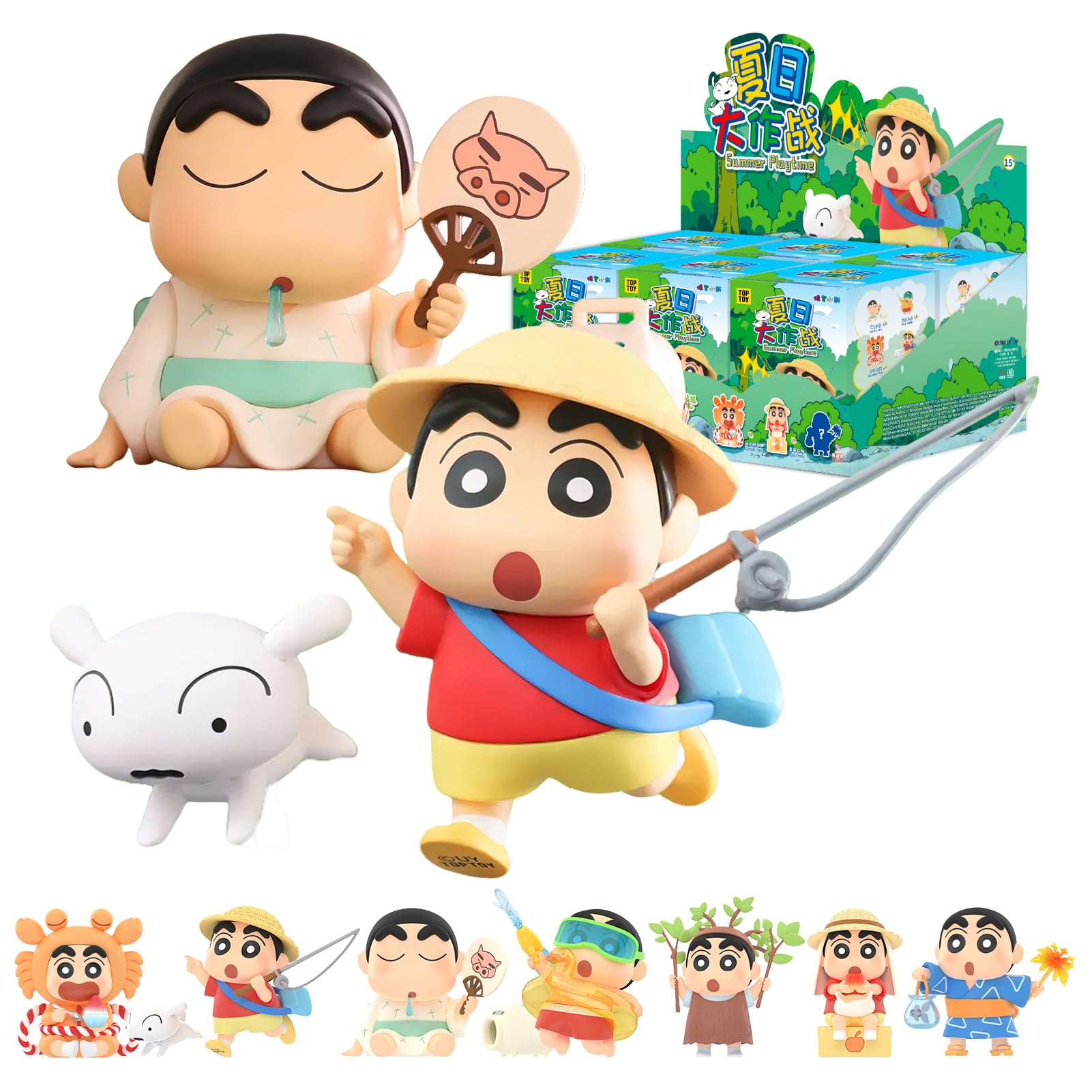 TOP TOY Шин-чан  Летняя миссия  Серия [Набор из 6 штук] Гачапон Фигурки в непрозрачной упаковке, Пластиковые модели, Премиум игрушки, Мягкий винил ПВХ