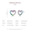 Bamoer Pink Heart Stud Earrings for Women 925 Sterling Silver Rainbow Amour Ear Studs Jewelry Gift