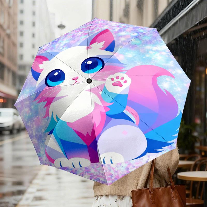 1pc Cat Fantasy Pattern Umbrella Design Automatic Opening and Closing Umbrella, High-quality Travel Umbrella,  c1128185