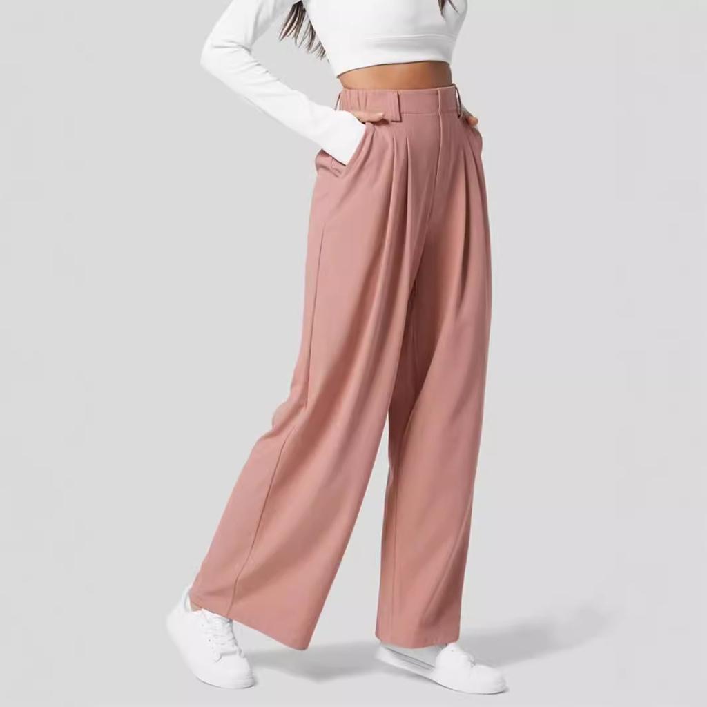 Nové podzimní a zimní jednobarevné dámské ležérní kalhoty s vysokým pasem, všestranné a pohodlné, s rovnými nohavicemi