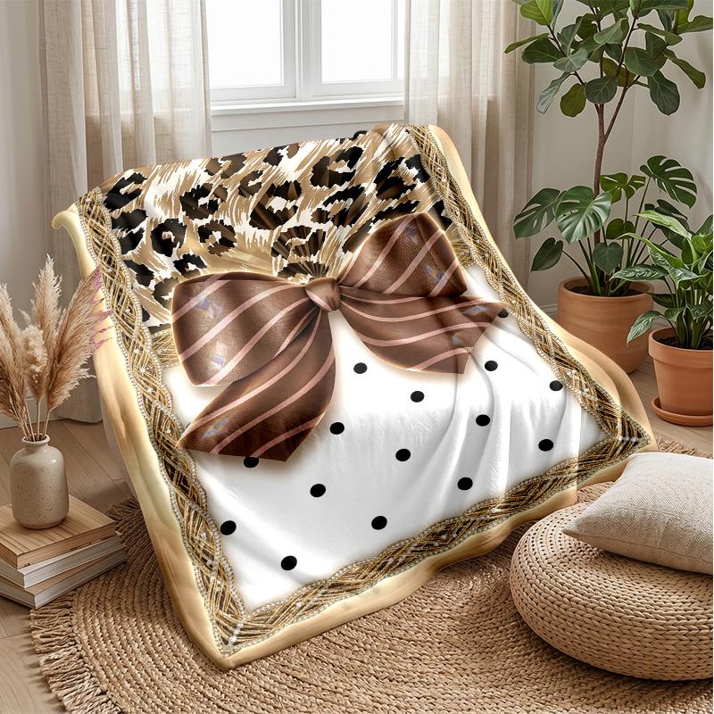 Leopard Print Bow 1 Theme blanket Lightweight Warm Flannel Blanket Decorative Throw Blanket for Home Decoration