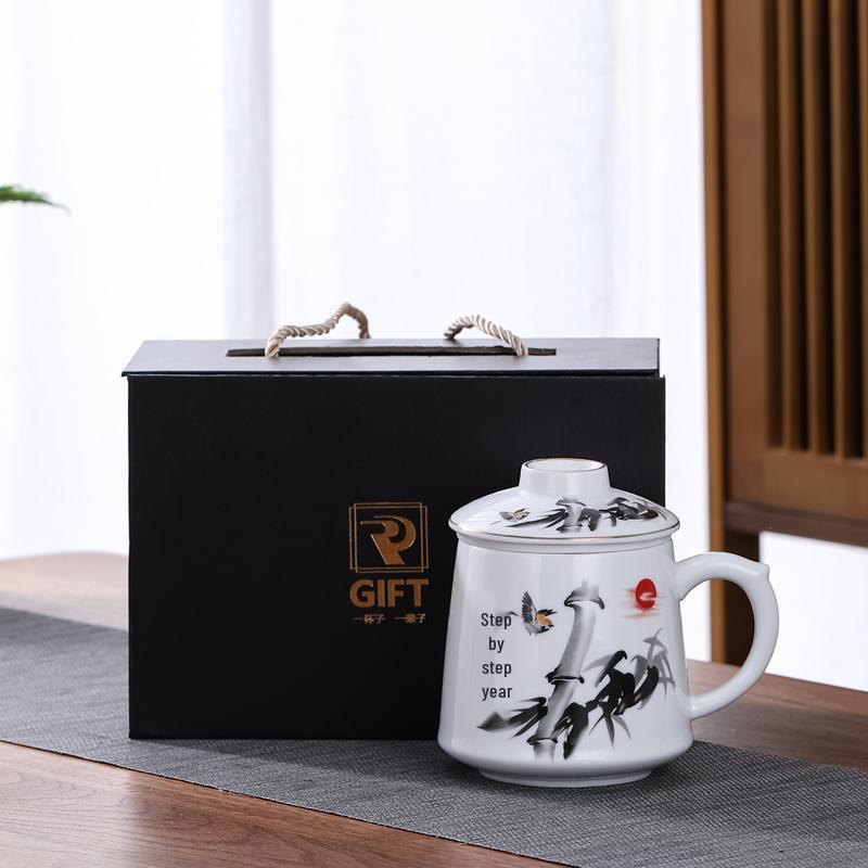 Ceramic Tea Infuser Mug with Lid and Custom Logo - Large Capacity