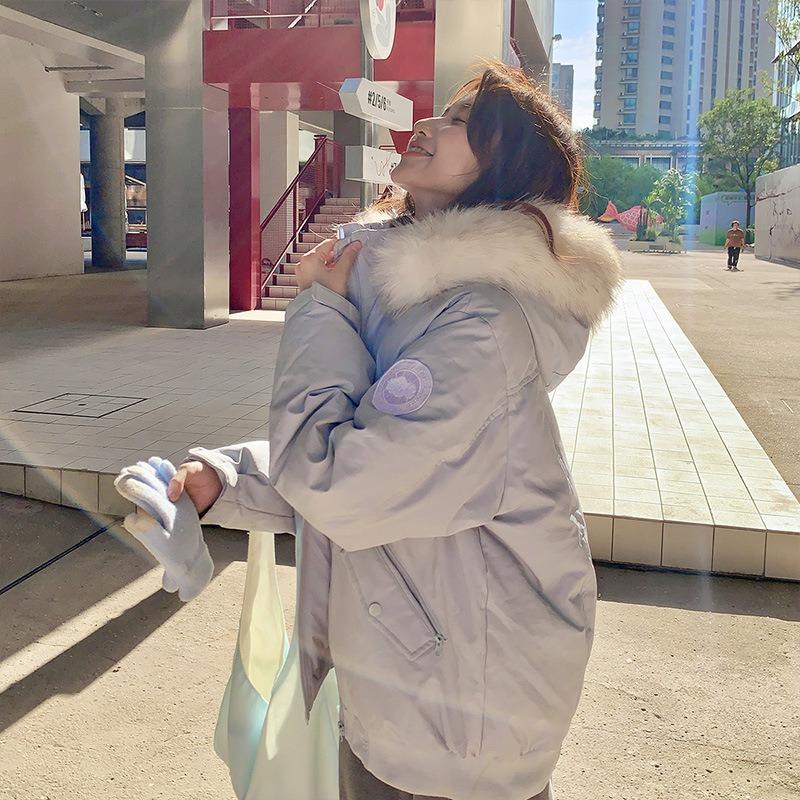 Fur collar tooling cotton clothes women's winter new badge thickened cotton clothes loose hooded bread clothes jacket
