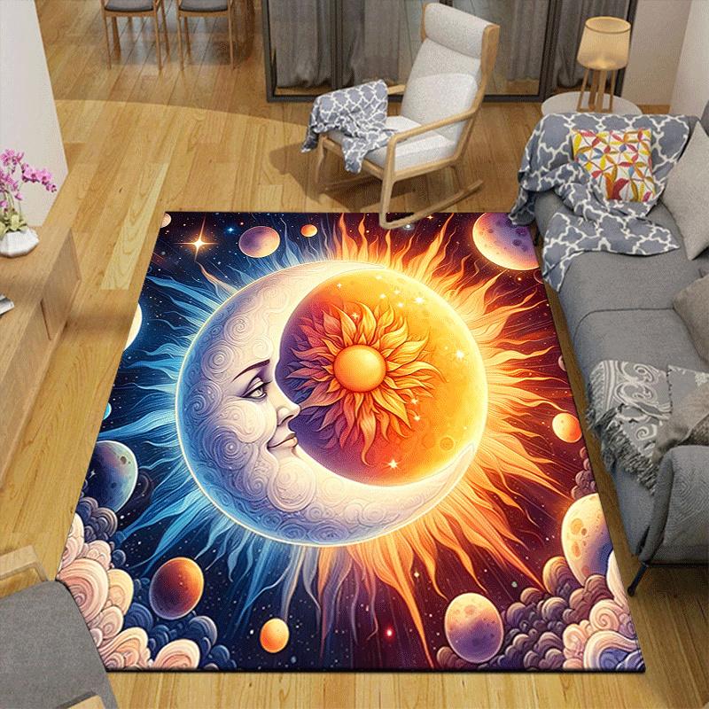 1pc Sun and Moon Print, Design Indoor Area Rug - Soft, Anti-Slip, and Durable Gaming Room Decor for Bedroom, Living Room
