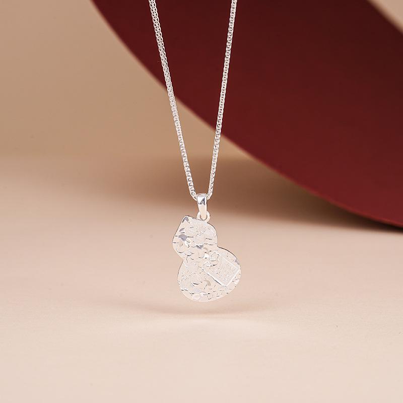 Tichiya CNC Crushed Ice Gourd Necklace - Women’s S925 Sterling Silver, New Chinese Style, Light Luxury Fu Lu Pendant. 925 Silver