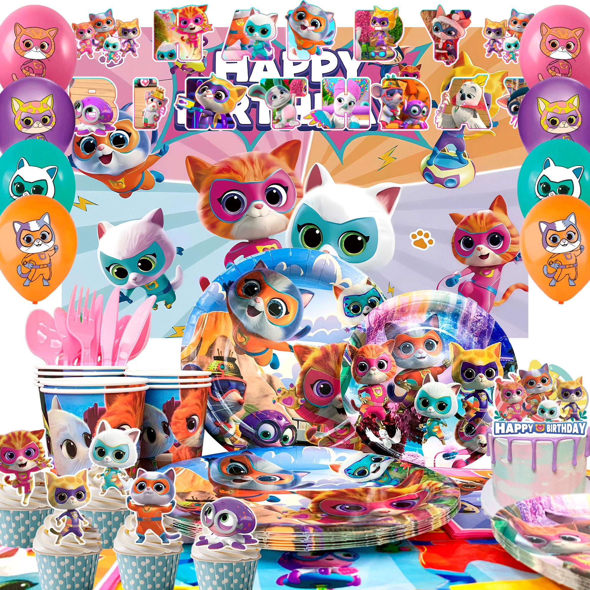 

112Pcs Cartoon Birthday Party Decorations, Cartoon Accessories-Cartoon Backdrop Plates Balloons etc Party Supplies for Cartoon Birthday Favors & Decor розовый/синий