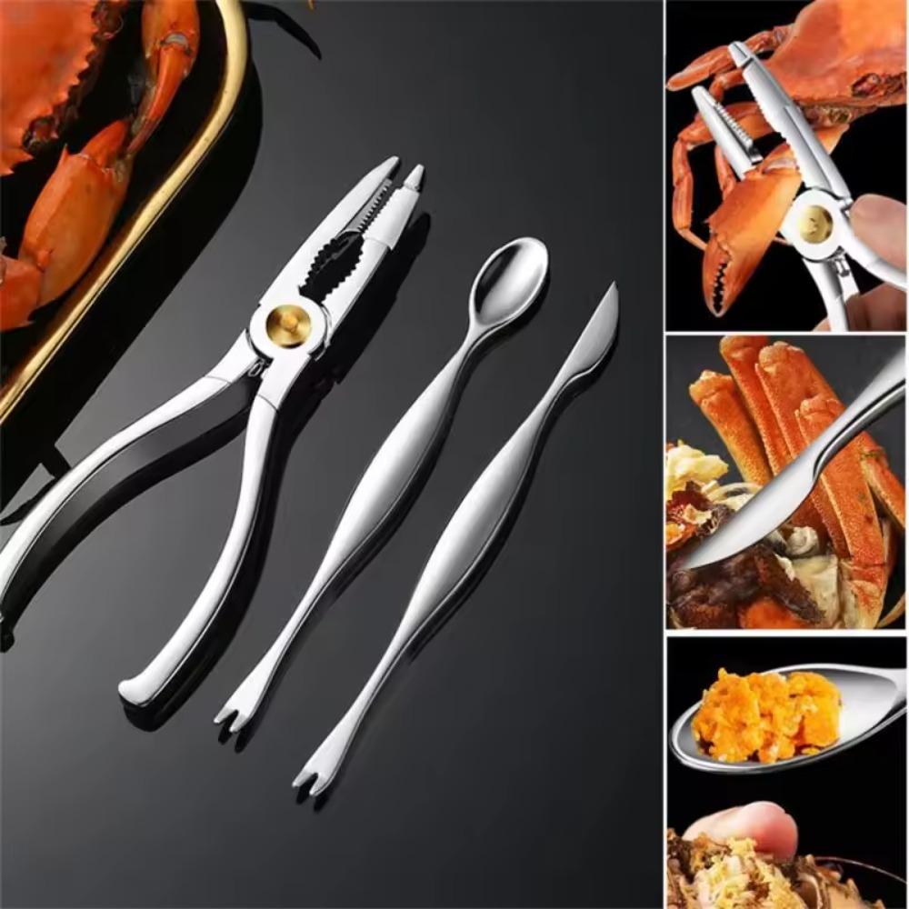 3pcs Zinc Zinc Zinc Alloy Crab Stripping Forceps High Hardness Crab Picks Spoons Set  Restaurant