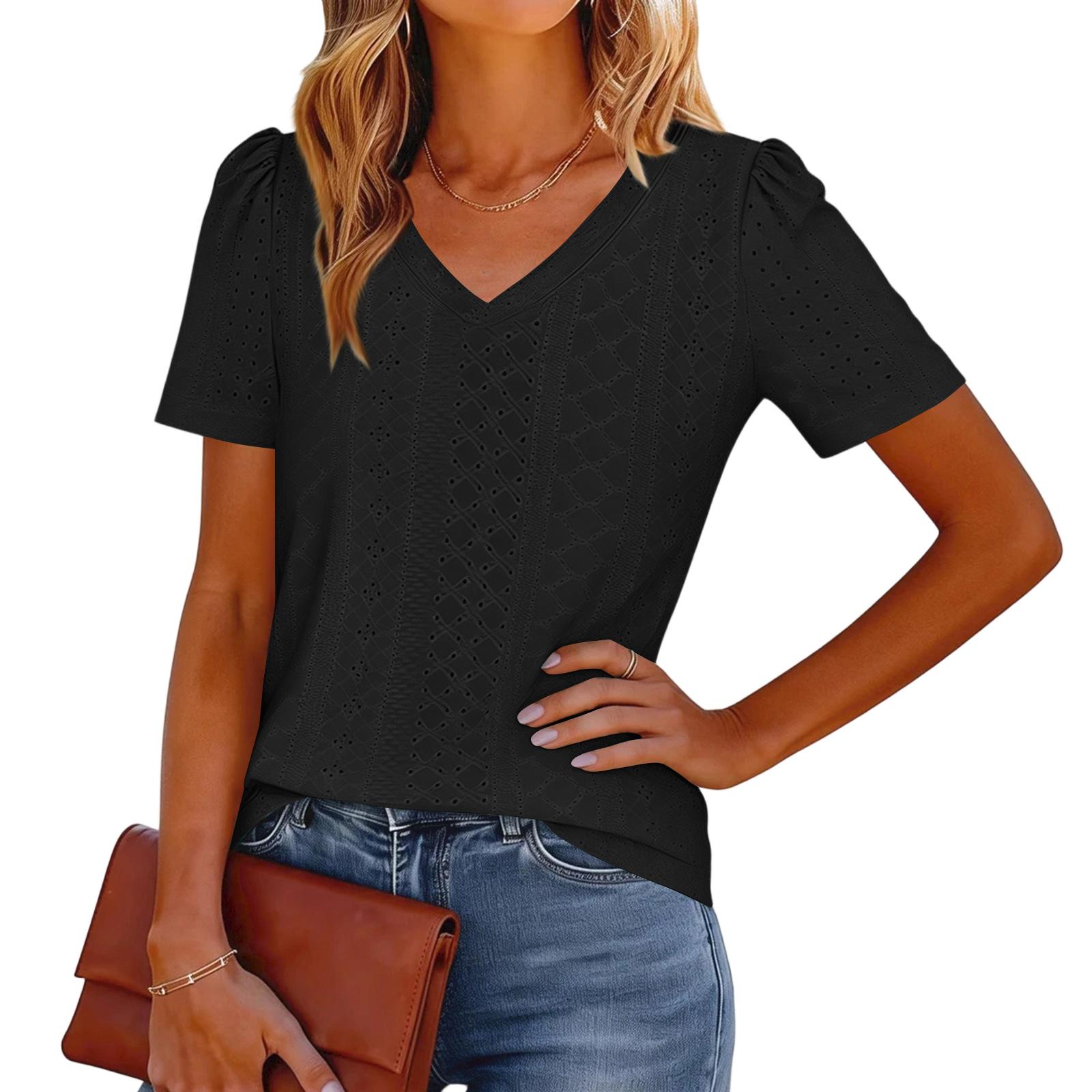 

Women s Casual Fashion V-neck Short Sleeve Hollow Top XXL