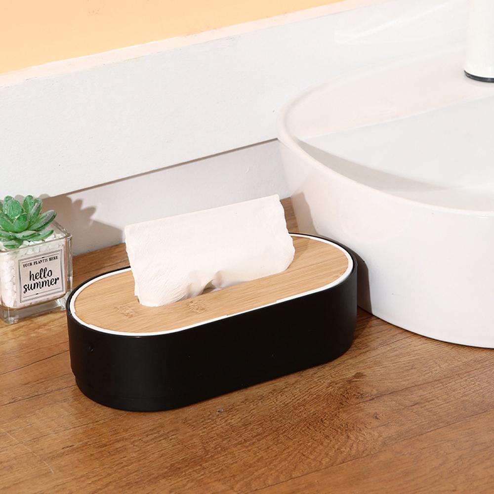 Tissue Box Organizer Table Napkin Ring Tissue Case Paper Box Container Bamboo Cover Solid Wood Storage Box Home Table Decoration