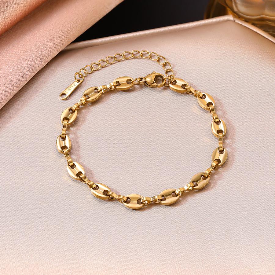 Exquisites Europäisches Retro Titan Schmuckset: Kaffeebohnen Armband, Halskette & Ohrringe beige