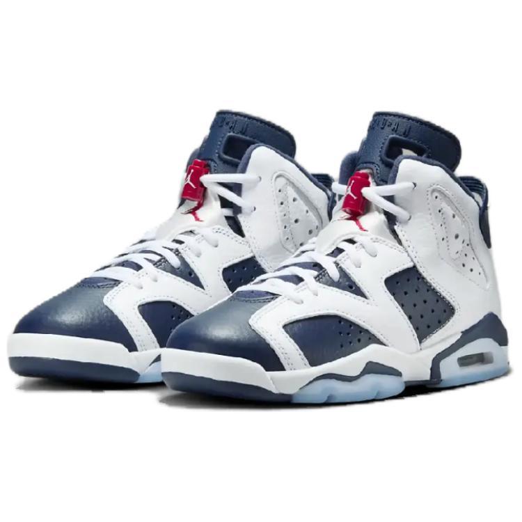 Air Jordan 6 Retro GS Olympic 2024 Kids Sneakers White Varsity-Red Midnight-Navy 384665-164