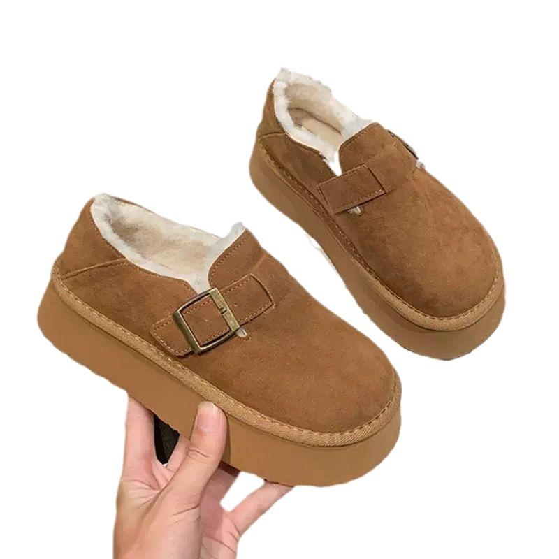 

Жіночі зимові снігоходи, новинка, на товстій підошві, пухнасті, на одному педалі, ліниві хлібні жіночі туфлі, оксамитові бавовняні туфлі 39 коричневий