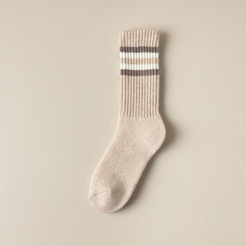 Women's Autumn and Winter Four Bar Striped Velvet Thickened Warm Long Tube Wool Pile Socks