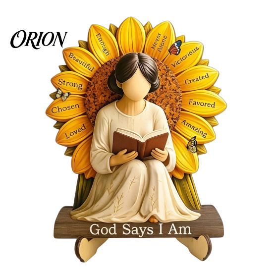 Warm Home Decor Accent Piece Wooden Reading Girl Figurine, Stable Pastoral Style Statue Desktop Artistic Ornament for Shelves Decor, Healing Ornament,