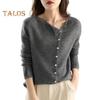 Knitting Tops Women Long Sleeve Round Neck Casual Home Style Top Solid Color Single Breasted Fitted Stretchy Tee Daily Wear