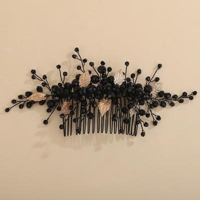 Schwarzer Kristall Braut Haarkamm Handgefertigt Blatt Hochzeit Haarschmuck Ornamente Trendy Braut Kopfschmuck Tiara für Frauen und Mädchen
