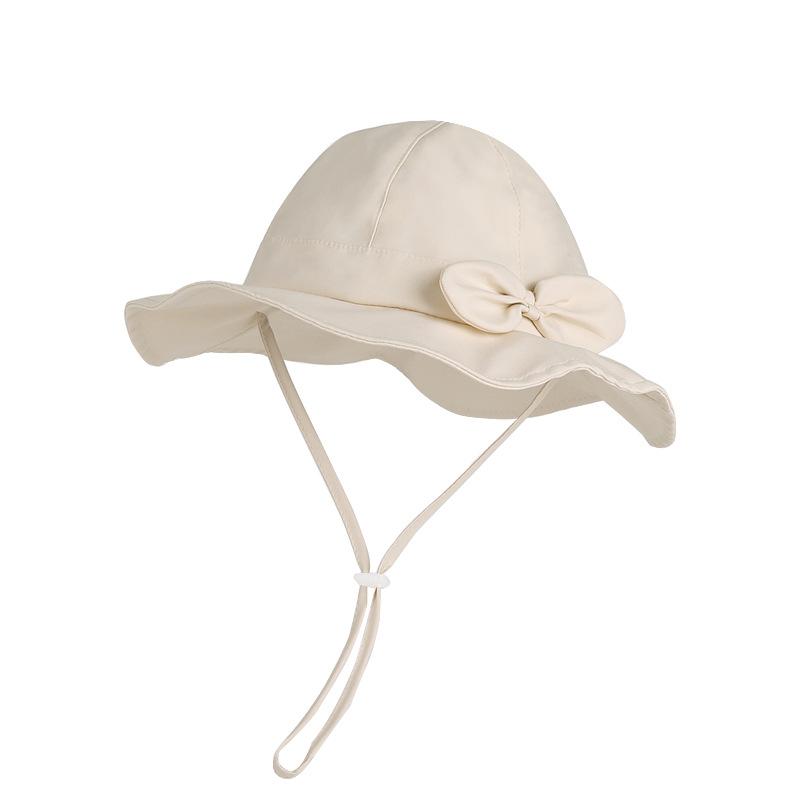 Summer children's sun hat cute bow breathable six bucket hat baby girl big eaves sun hat