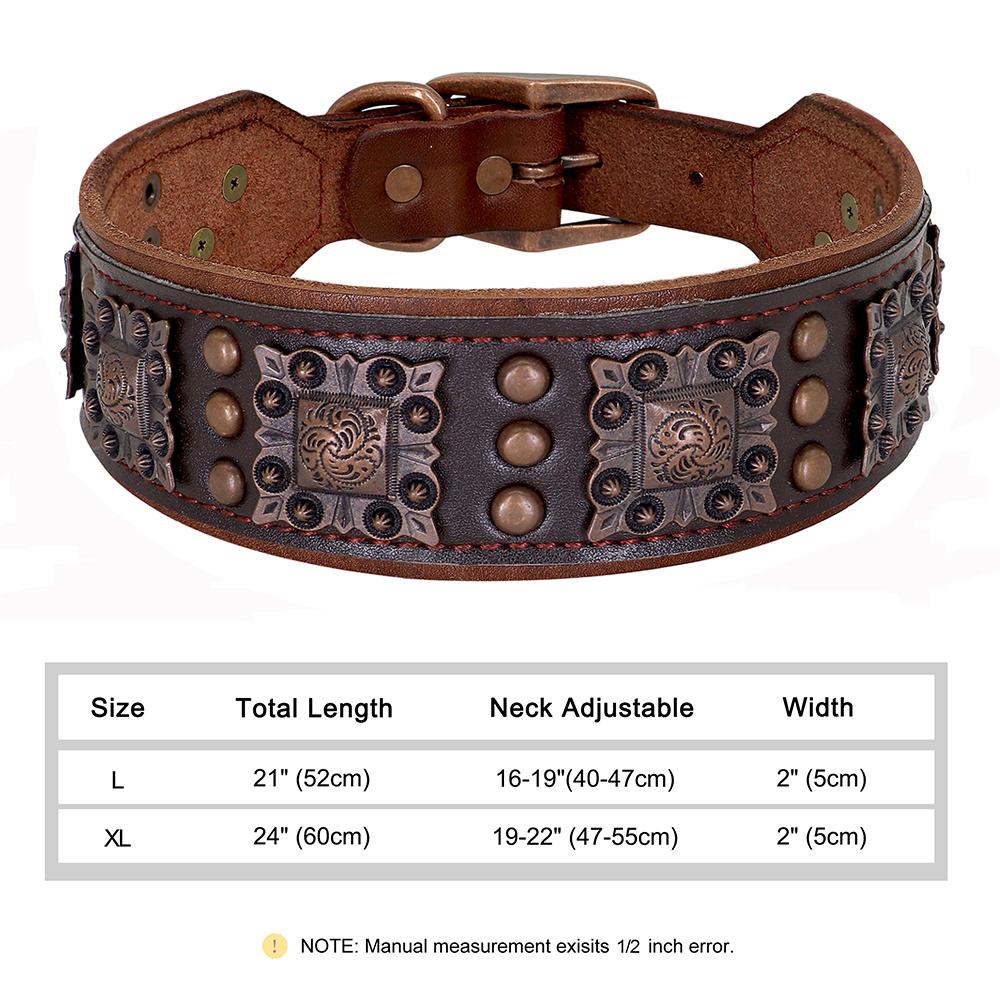 Luxury Genuine Leather Dog Collar 2inch Wide Cool Spikes Durable Collars for Medium Large Dogs German Shepherd Pitbull Correa