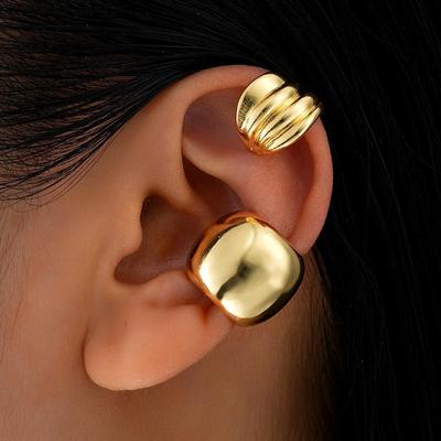 2Pcs Retro Geometric Metal Ear Clips for Women Gold Color Ear Cuff No Fake Piercing Cartilage Aesthetics Earrings Jewelry Gift