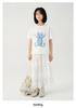 Girls' White Cartoon Cat Loose-Fit Round Neck T-Shirt