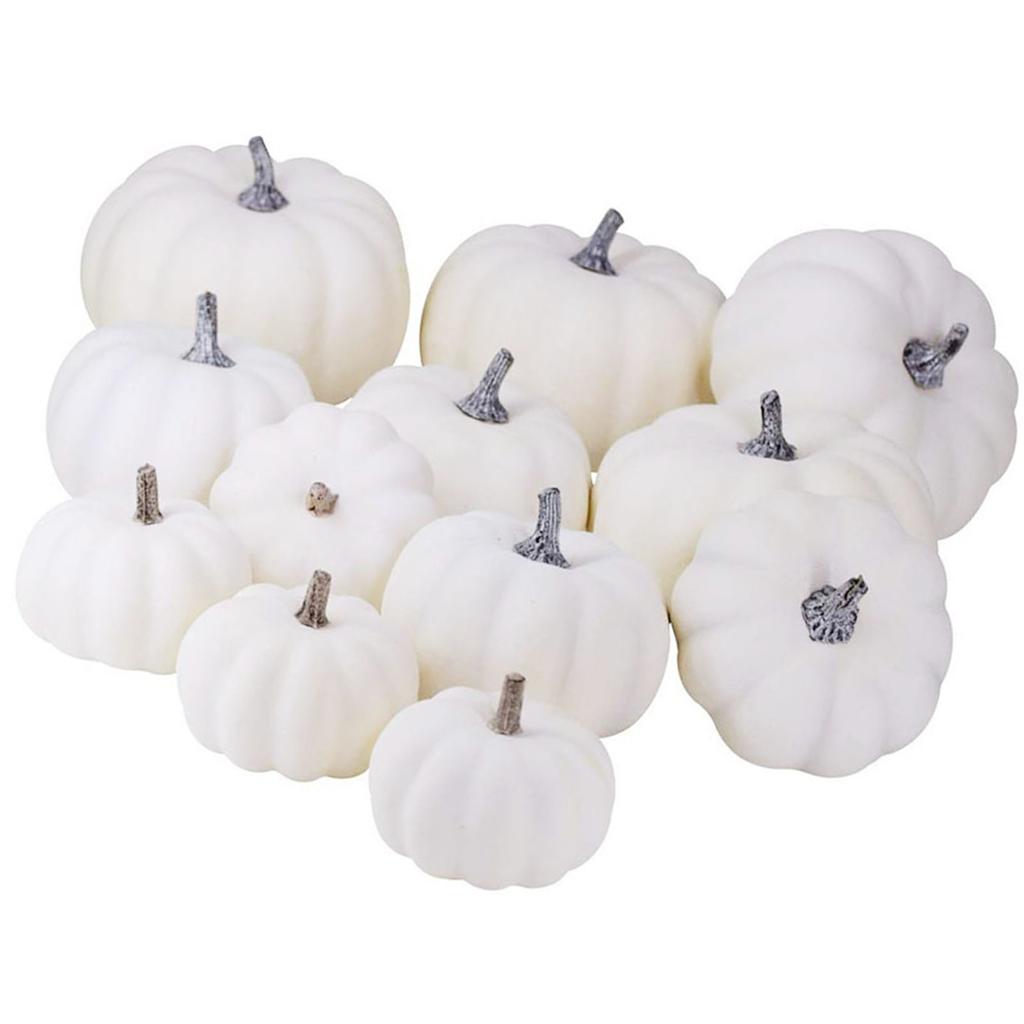 12Pcs White Artificial Pumpkins Assorted Bulk Table Decor Lifelike for All Hallows Day Fall Harvest 