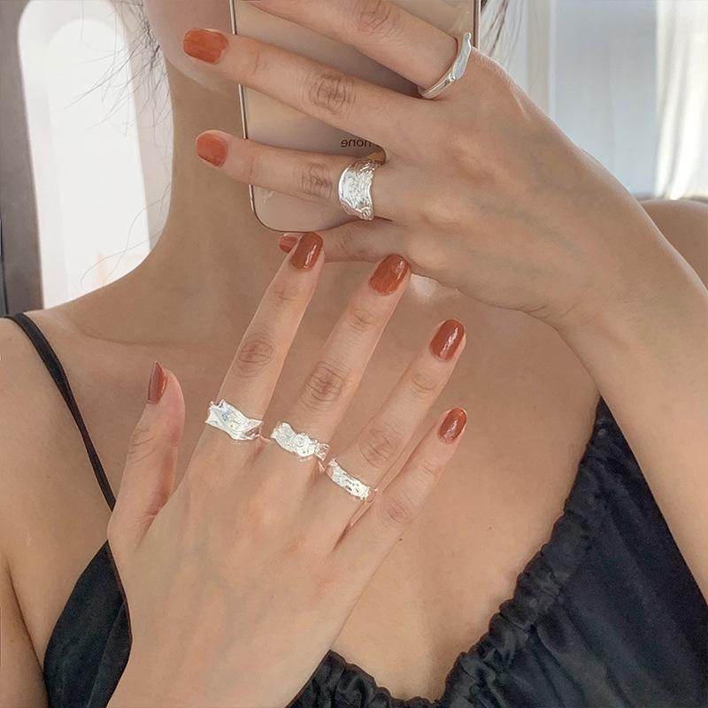 Su Chuang S925 Sterling Silver Lava Wrinkled Ring - Women's Cold Aesthetic High-End Statement Index Finger Ring