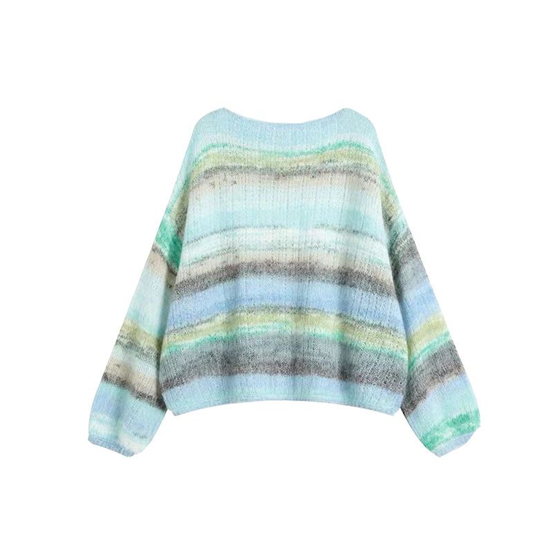 

Женские свитера с контрастными полосками и круглым вырезом, с длинными рукавами, свободный повседневный трикотажный пуловер, повседневная универсальная женская одежда для поездок на работу S