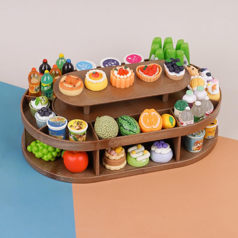 Miniature Mini Supermarket Small Food Play Beverage Fruit Product Display Rack Children'S Simulation Play House Toy Dessert Rack