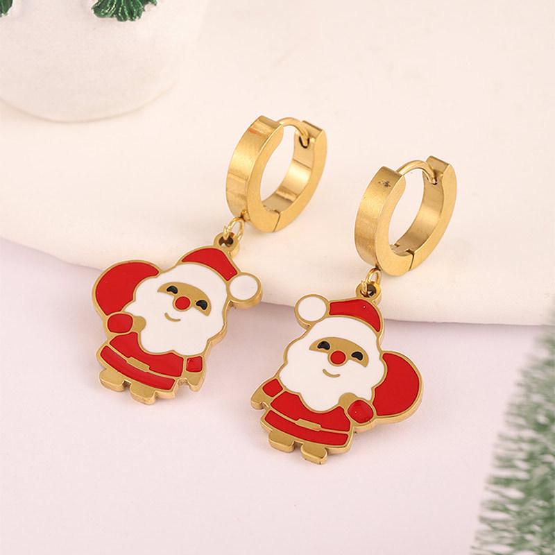 Charming Cartoon Christmas Tree & Reindeer Santa Pendant Earrings - Stainless Steel
