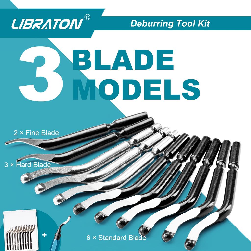 LIBRATON Deburring Rotary Reamer 11-Piece Set with Replacement Blades (BS1010, BS1018, BK3010) for Deburring Aluminum, Iron, Plastic, Wood, and More.