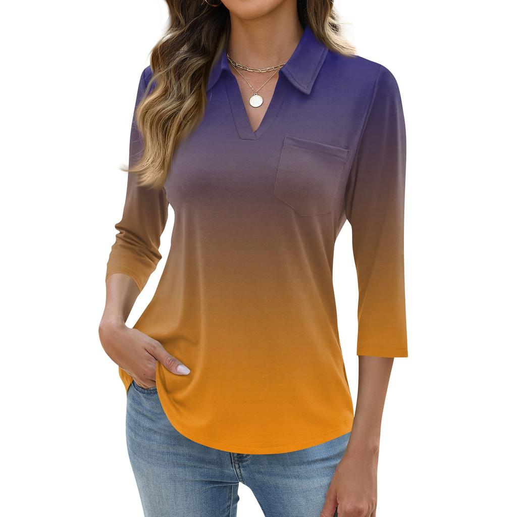 Damska Koszula Casual z Klapami Krótki Rękaw 3/4 z Nadrukiem Damskie Góry