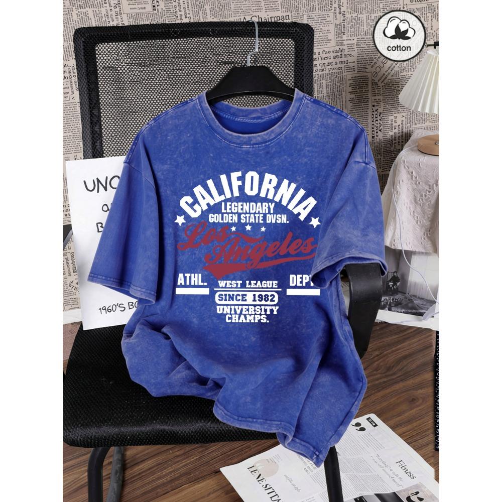 California Oakland Letter Prints Washed T-Shirts Men'S Oversize Cotton T Shirts Summer O-Neck Distressed Tops Men Clothes