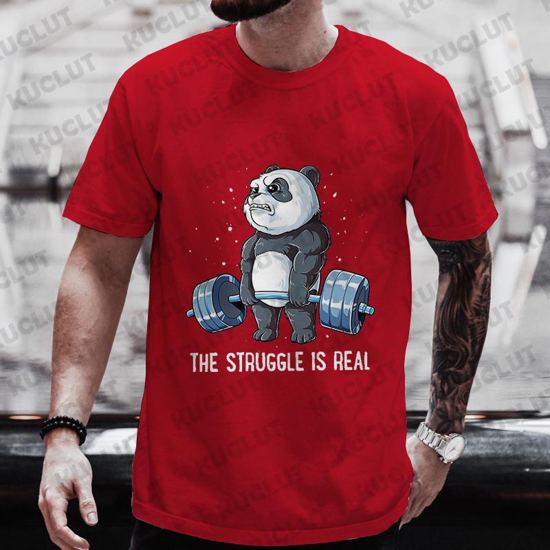 The Struggle Is Real Panda Weightlifting Graphic T Shirt Man Clothes Tops Short Sleeve Men's Brand T-shirt Gym Men's O-neck Tees